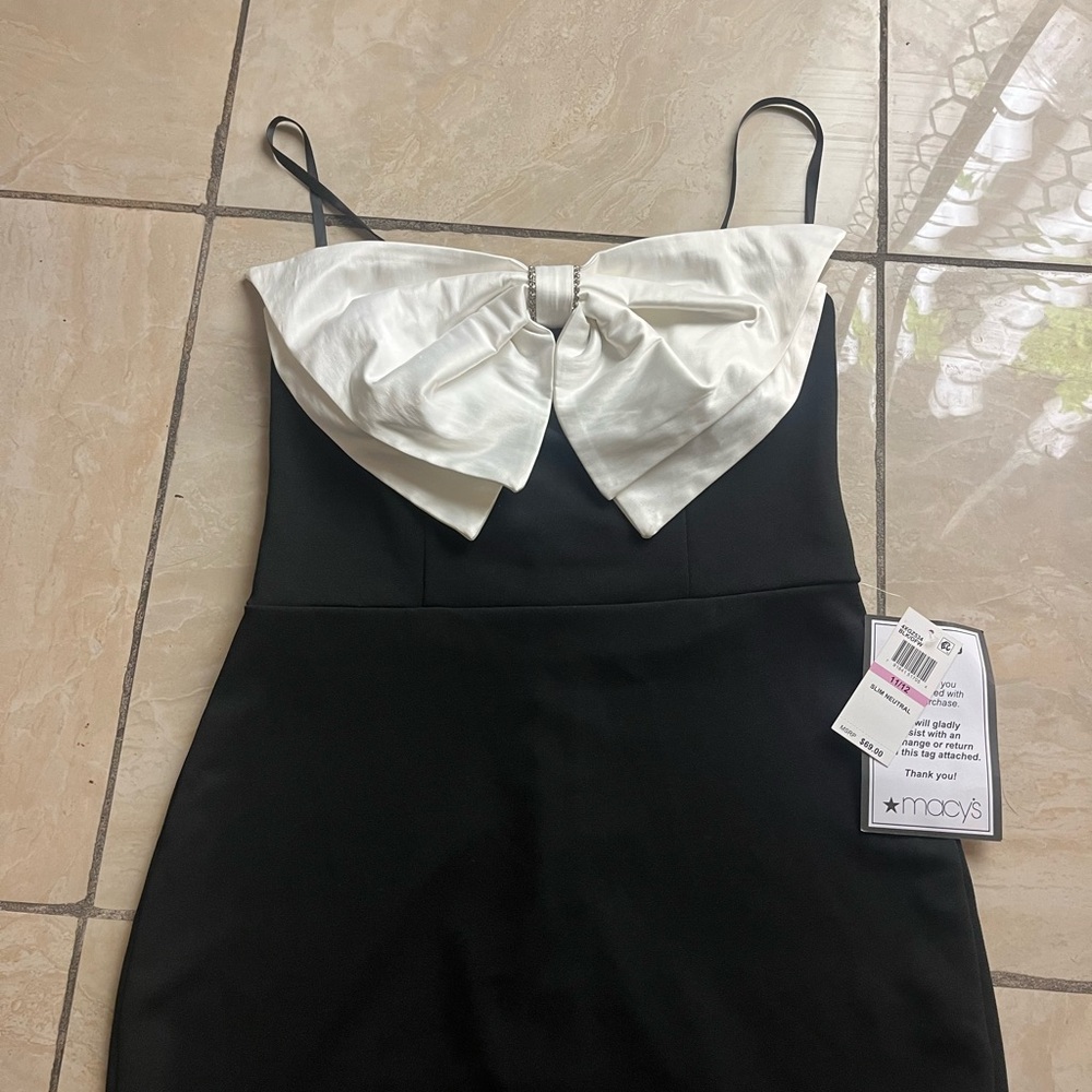 Macy's Black and White Strapless Dress